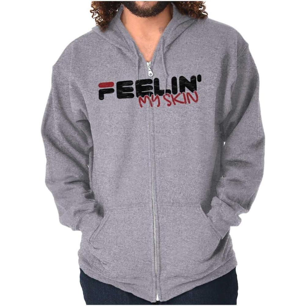 imageBrisco Brands Feelin My Skin Melanin Black Pride Zip Up Hoodie Mens WomensSport Grey
