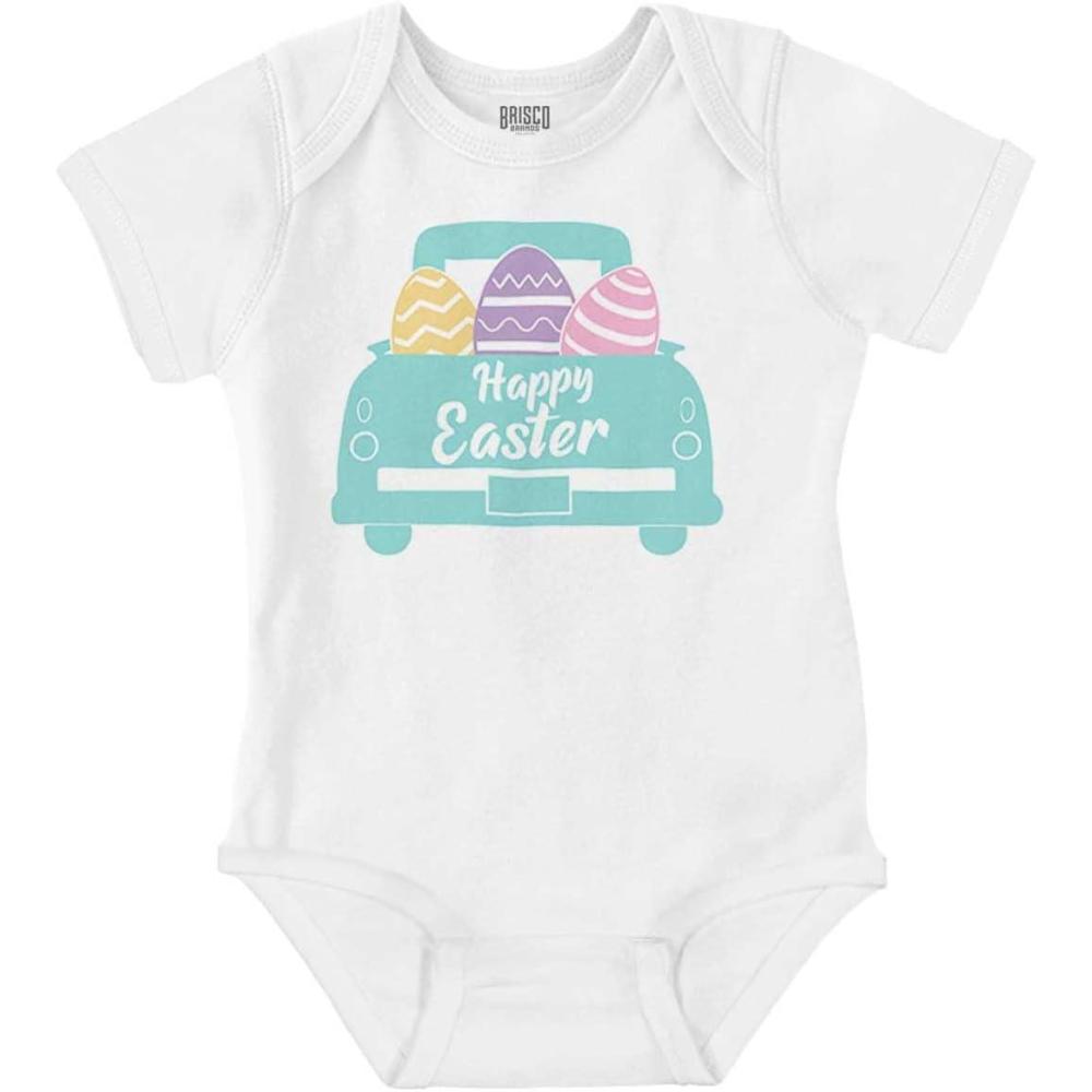 imageBrisco Brands Happy Easter Car Egg Hunt Truck Baby Bodysuit Jumper GirlsWhite