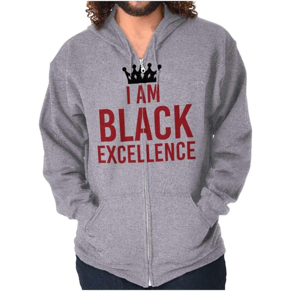 imageBrisco Brands I am Black Excellence Royal Crown Zip Up Hoodie Mens WomensSport Grey