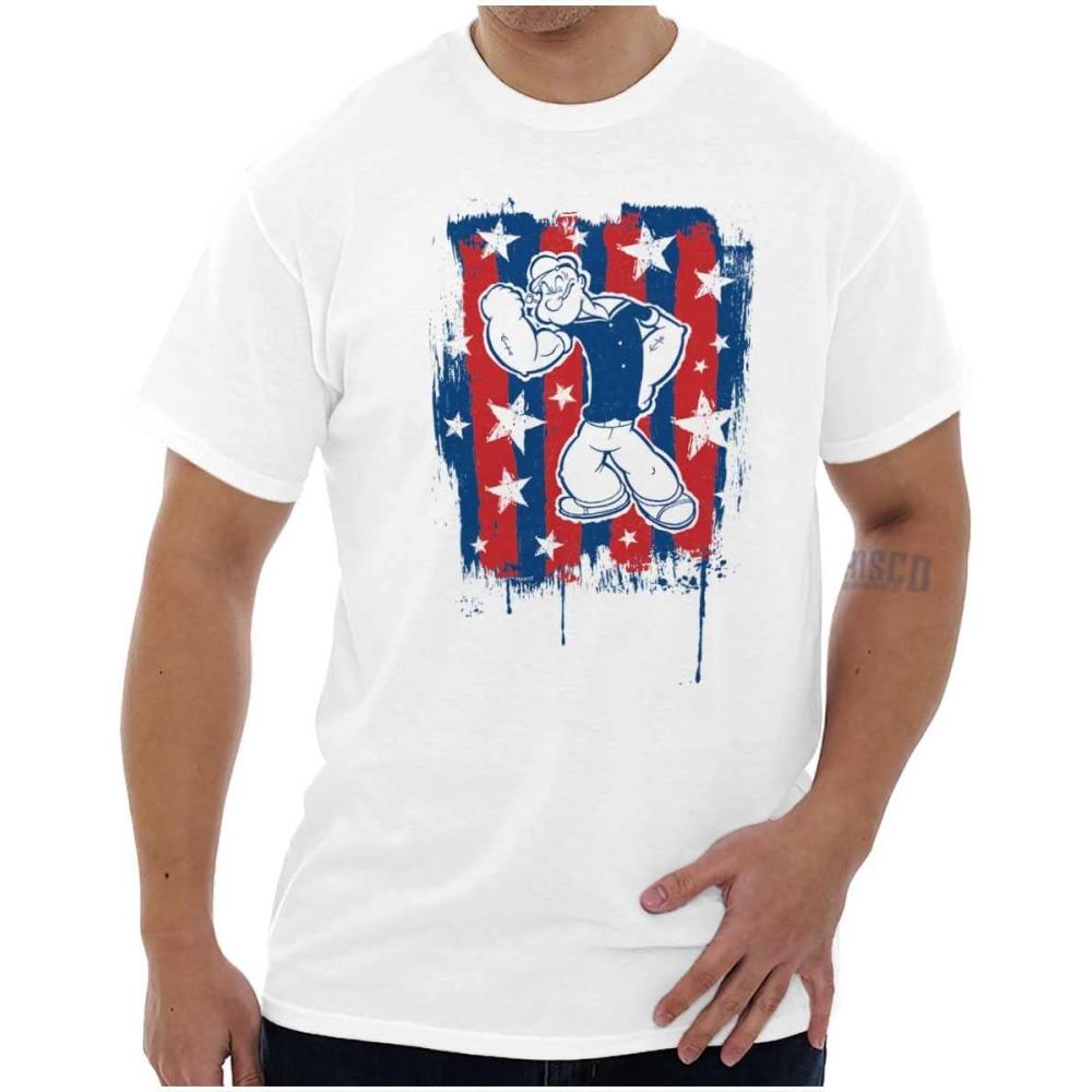imageBrisco Brands Patriotic Popeye The Sailor Man Graphic T Shirt Men or WomenWhite