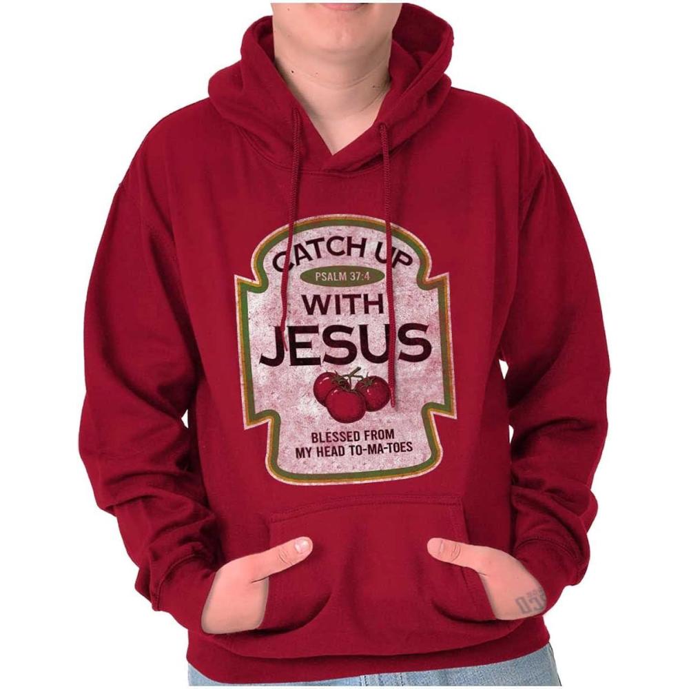 imageBrisco Brands Punny Christian Catch Up With Jesus Hoodie Sweatshirt Women MenCardinal Red
