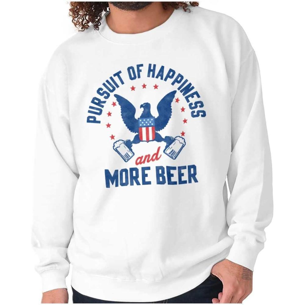 imageBrisco Brands Pursuit of Beer Funny USA Drinking Sweatshirt for Men or WomenWhite