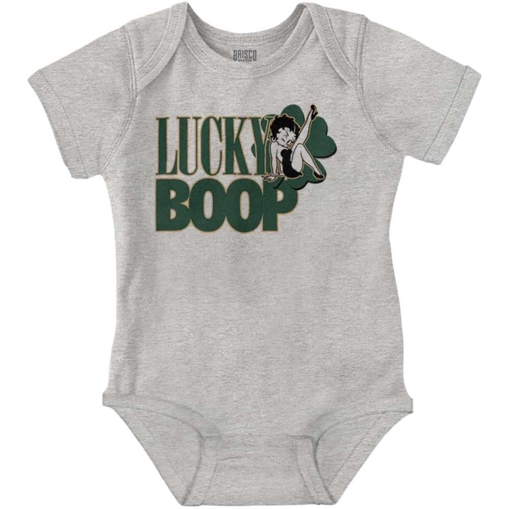 imageBrisco Brands Saint Paddys Lucky Betty Boop Cartoon Baby Romper Boys or GirlsHeather