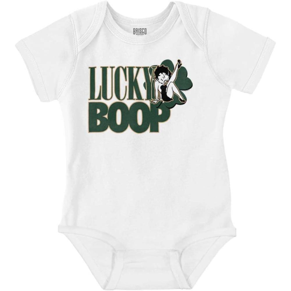 imageBrisco Brands Saint Paddys Lucky Betty Boop Cartoon Baby Romper Boys or GirlsWhite