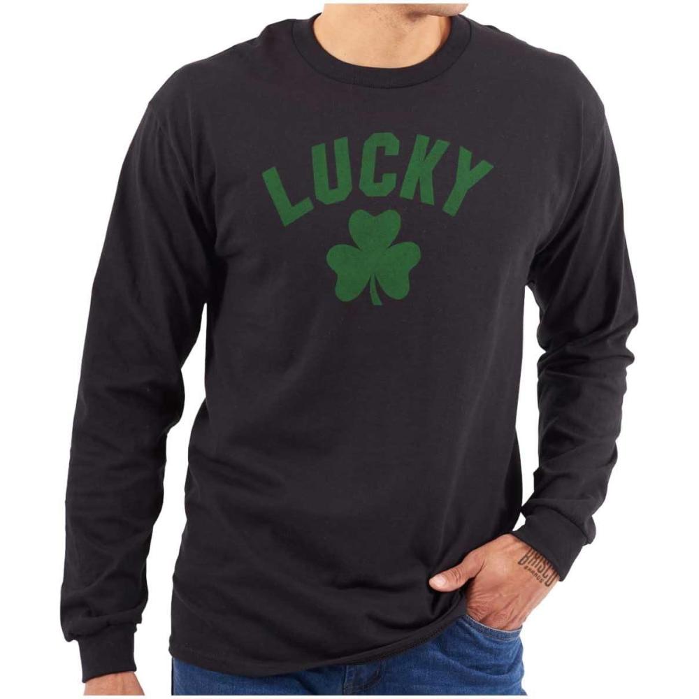 imageBrisco Brands Saint Patricks Day Lucky Shamrocks Long Sleeve Tshirt Men WomenBlack