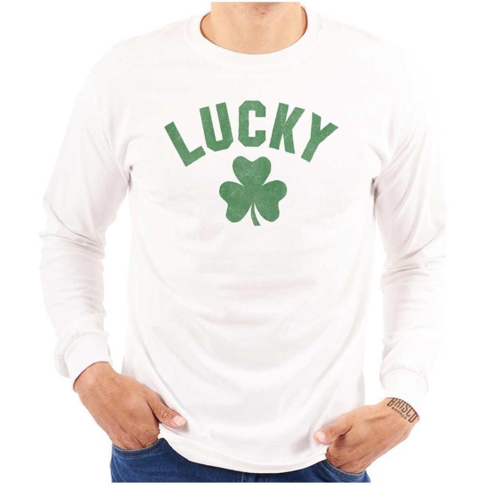 imageBrisco Brands Saint Patricks Day Lucky Shamrocks Long Sleeve Tshirt Men WomenWhite