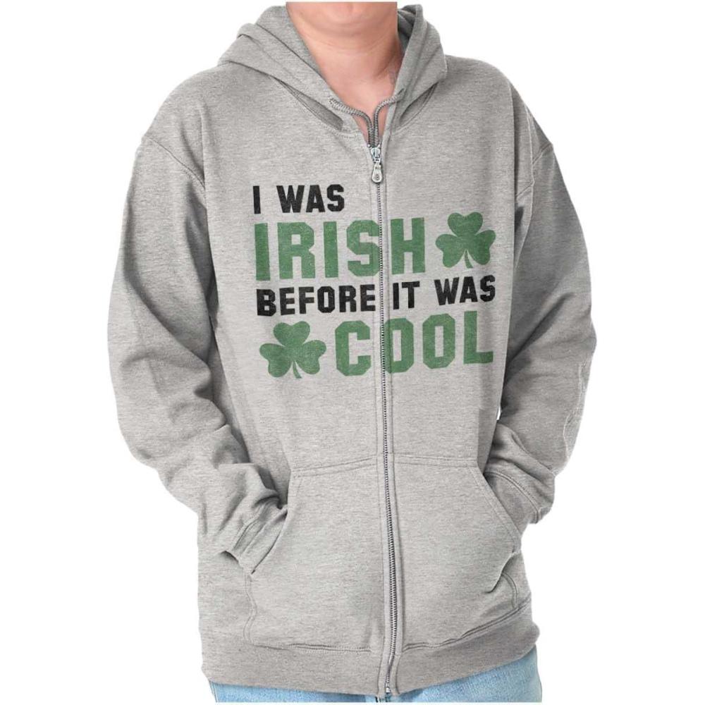 imageBrisco Brands St Paddy Irish Before It Was Cool Zip Up Hoodie Mens WomensSport Grey