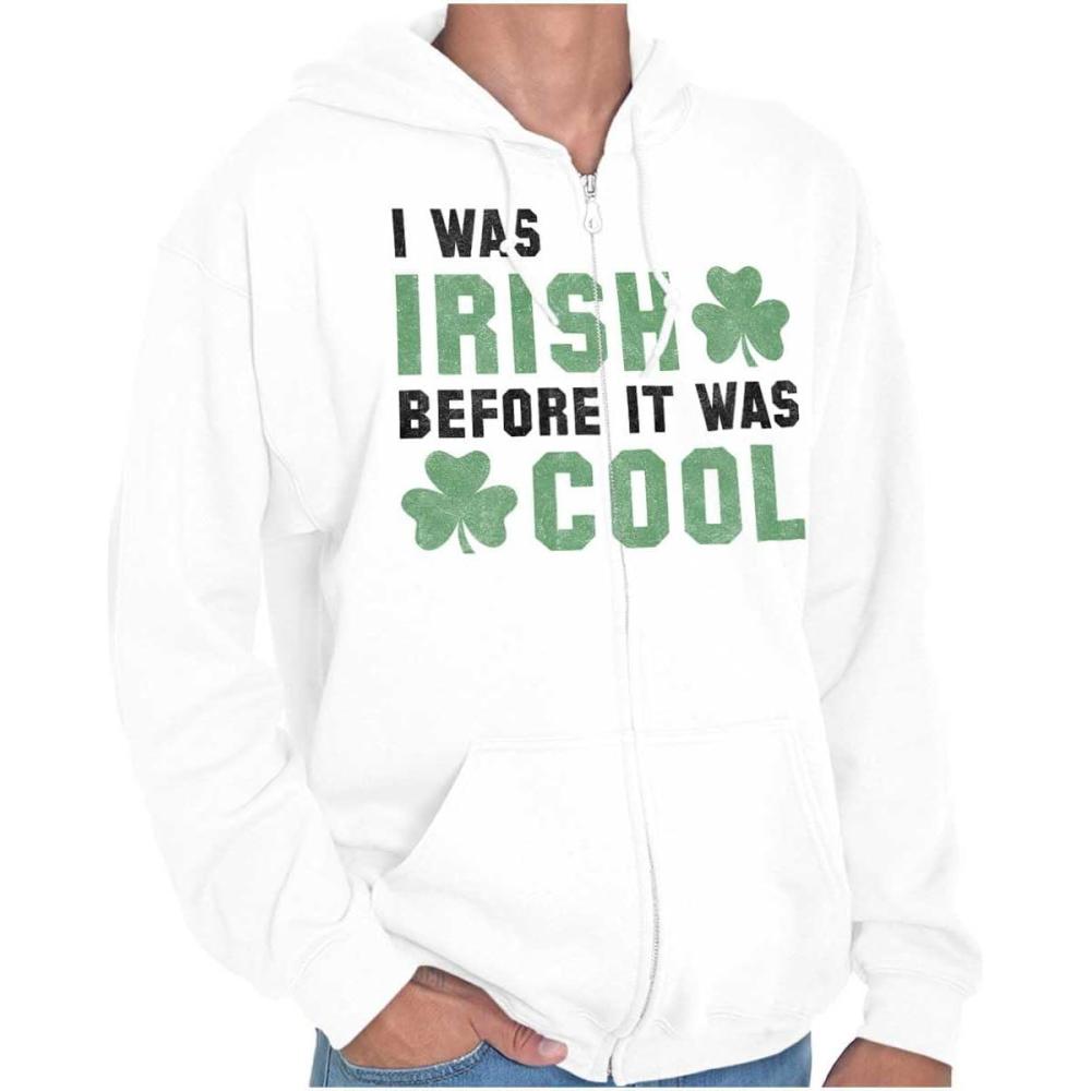 imageBrisco Brands St Paddy Irish Before It Was Cool Zip Up Hoodie Mens WomensWhite