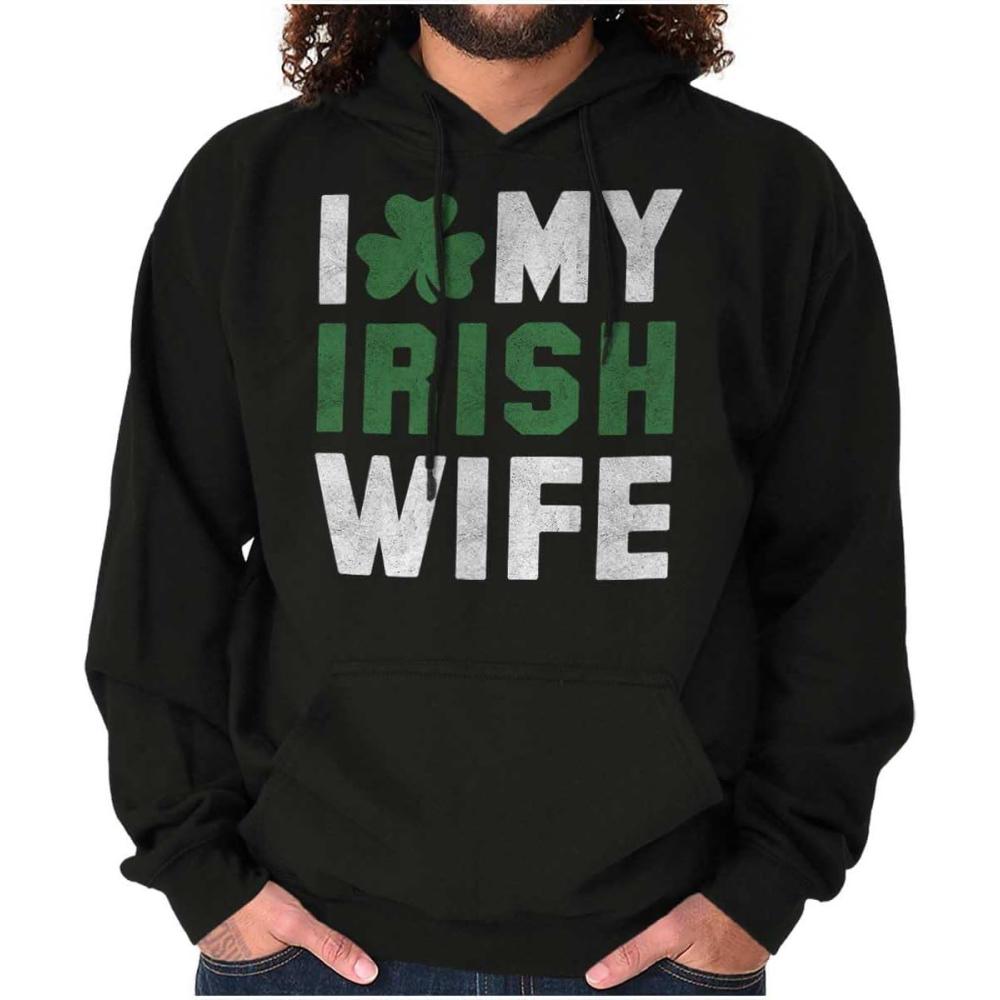 imageBrisco Brands St Patricks Day I Love My Irish Wife Hoodie Hooded Sweatshirt MenBlack