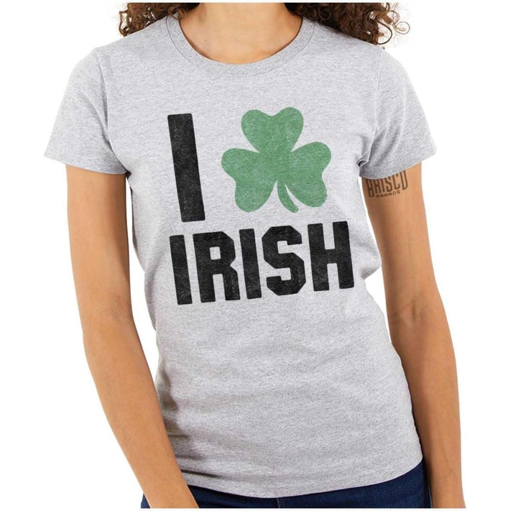 imageBrisco Brands St Patricks Day Irish Pride Shamrock Womens Slim Fit Graphic TeeSport Grey