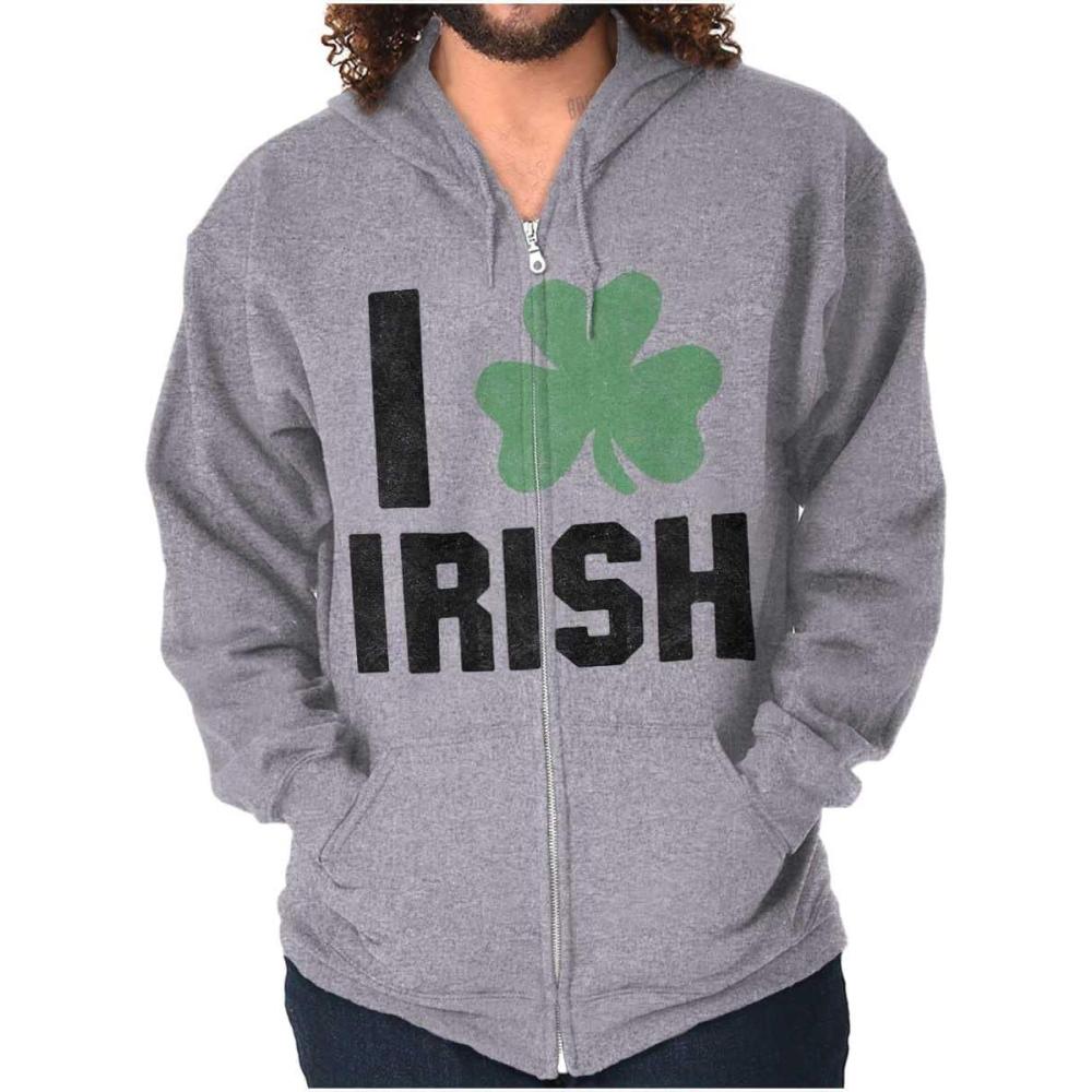 imageBrisco Brands St Patricks Day Irish Pride Shamrock Zip Up Hoodie Mens WomensSport Grey