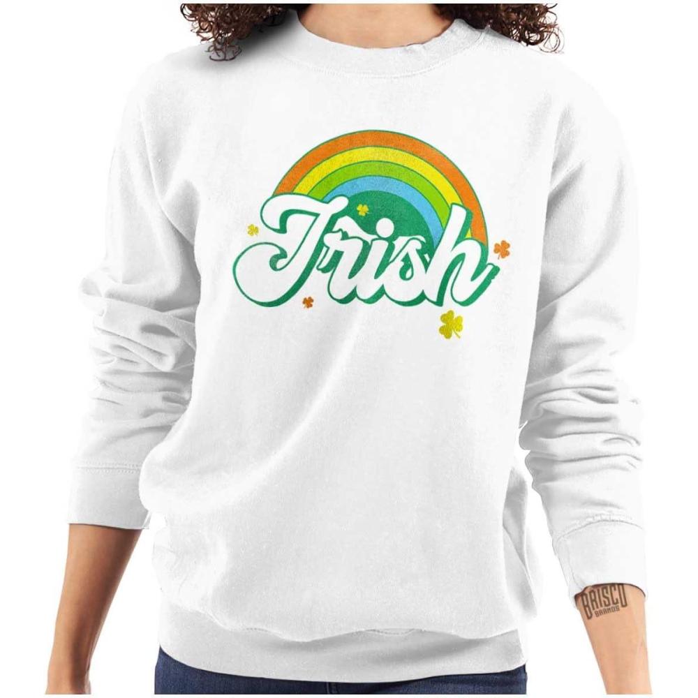 imageBrisco Brands St Patricks Day Irish Rainbow Clover Women Crewneck SweatshirtWhite
