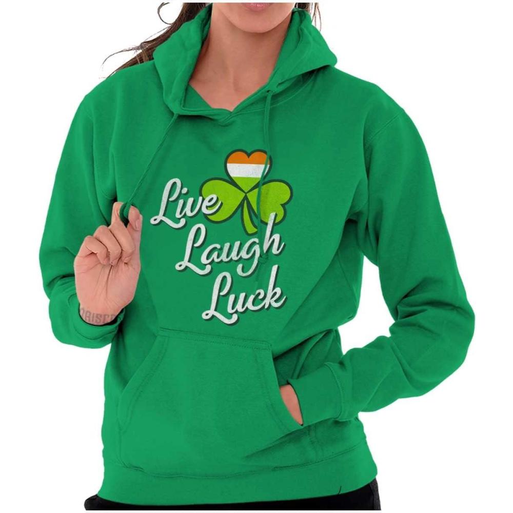 imageBrisco Brands St Patricks Day Live Laugh Luck Hoodie Sweatshirt WomenIrish Green