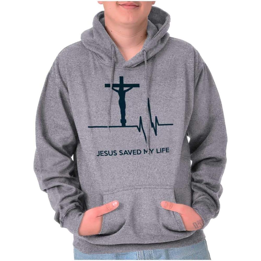 imageChristian Strong Jesus Saved My Life Crucifix Hoodie Sweatshirt Women MenAsh Grey