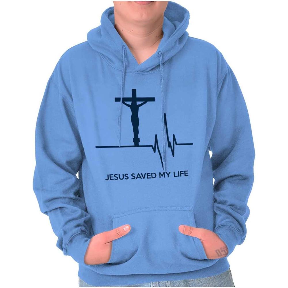 imageChristian Strong Jesus Saved My Life Crucifix Hoodie Sweatshirt Women MenCarolina Blue