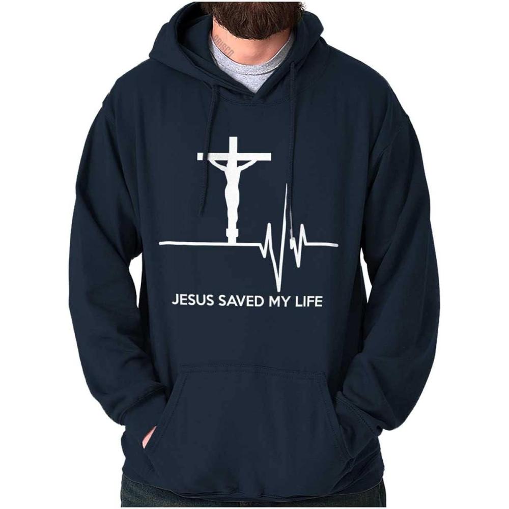 imageChristian Strong Jesus Saved My Life Crucifix Hoodie Sweatshirt Women MenNavy