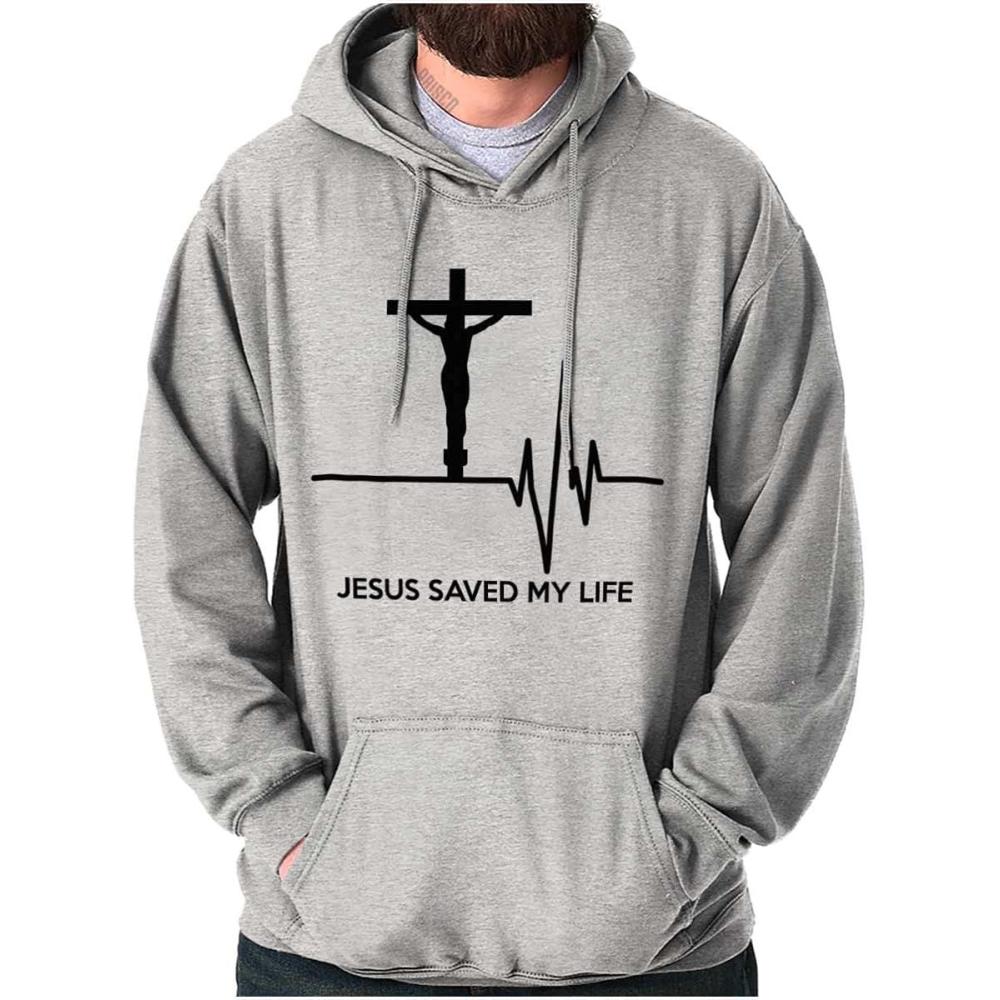 imageChristian Strong Jesus Saved My Life Crucifix Hoodie Sweatshirt Women MenSport Grey