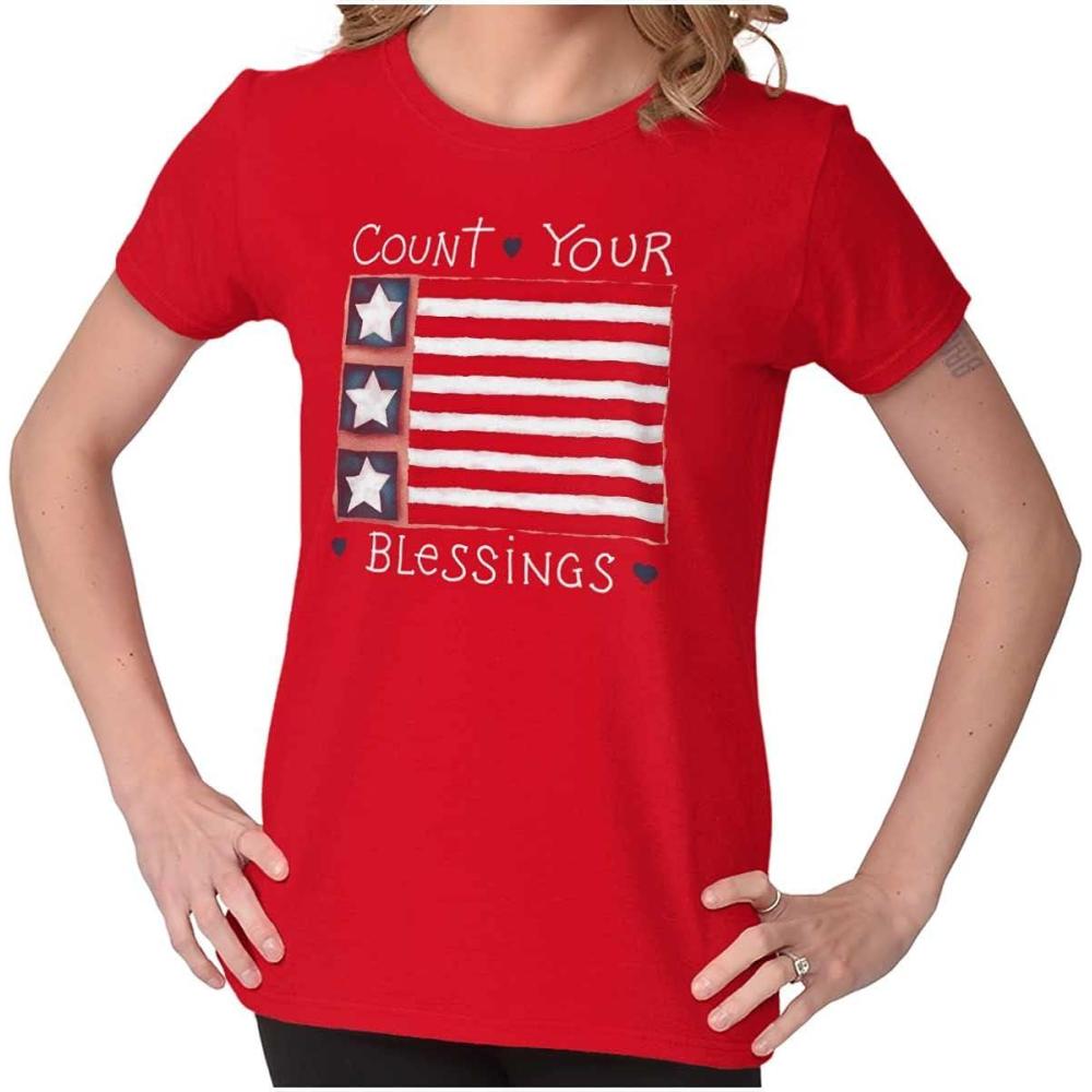 imageClassic Teaze Count Your Blessings Cute Americana Womens Slim Fit Graphic TeeRed