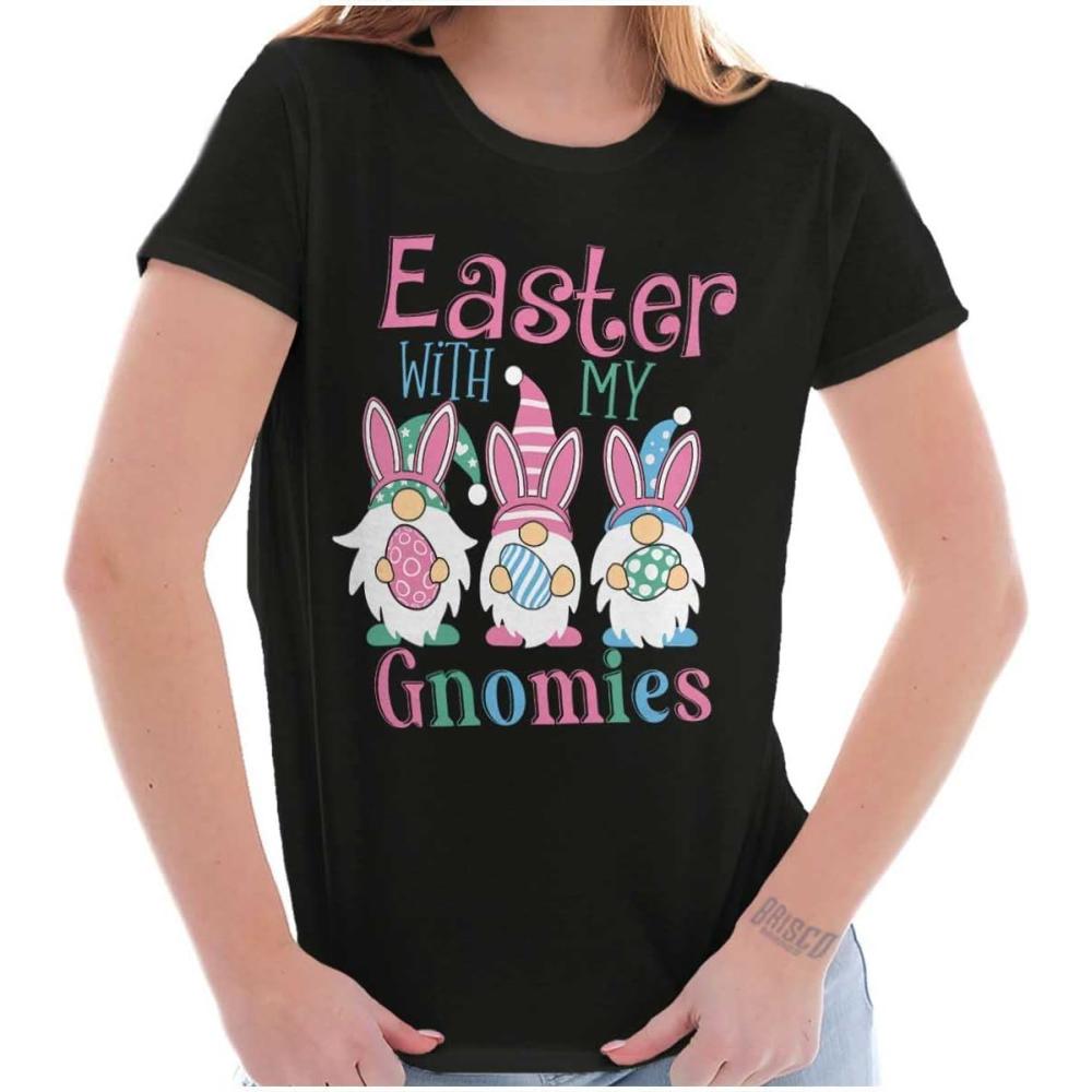 imageCute Funny Easter with My Gnomies Womens Slim Fit Graphic TeeBlack