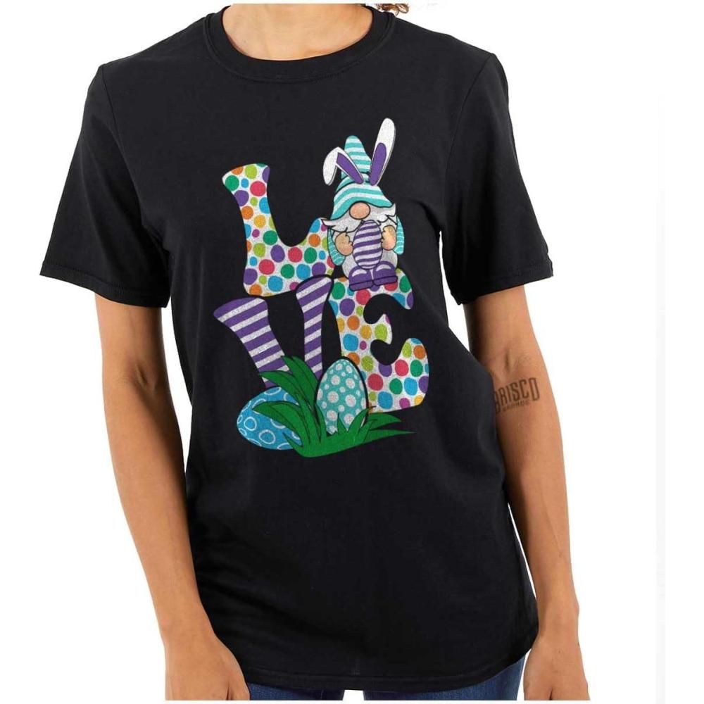 imageEaster Bunny Gnome Love Egg Hunt Womens Graphic T Shirt TeesBlack