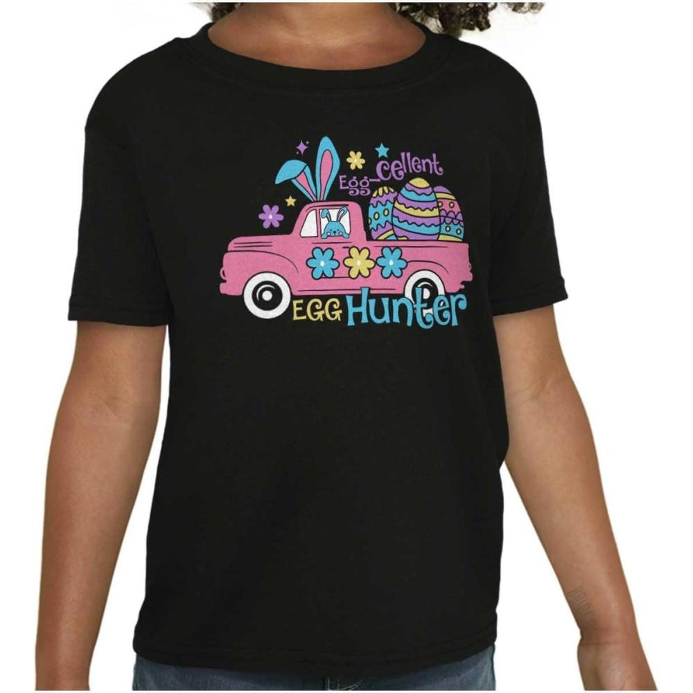 imageEaster EggCellent Egg Hunter Truck Girls Kids T Shirt TeesBlack