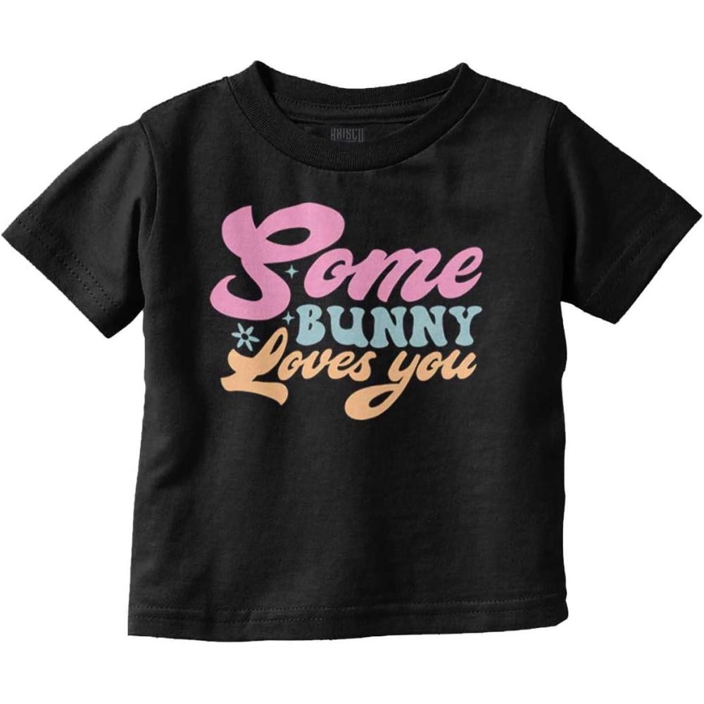 imageEaster Pun Some Bunny Loves You Toddler Baby Girl T ShirtBlack
