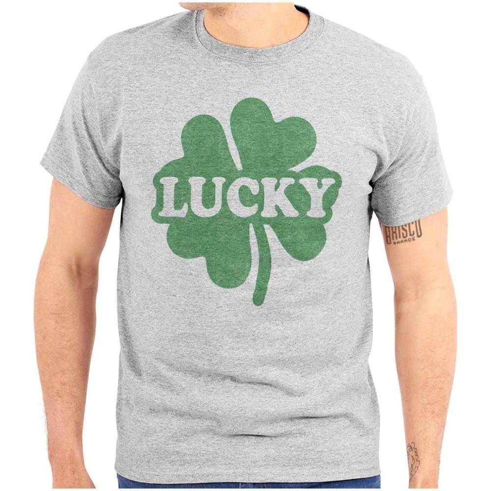 imageLucky 4 Leaf Clover St Patricks Day Graphic T Shirt Men or WomenSport Grey