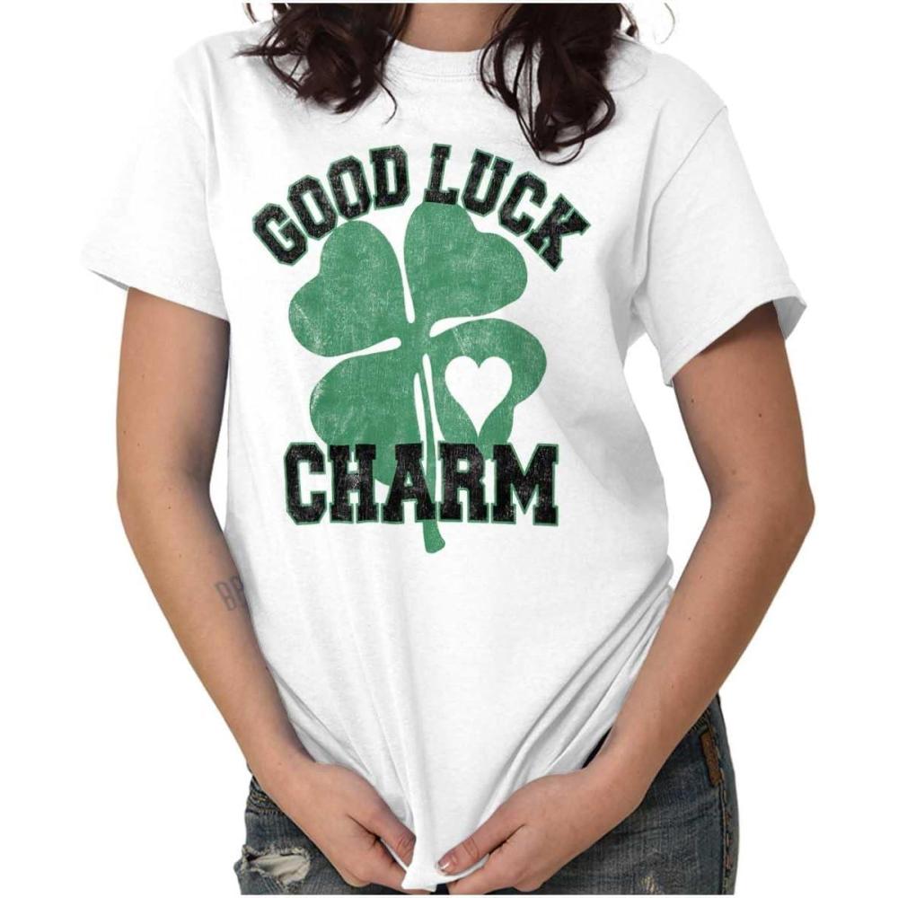 imageShamrock Good Luck Charm St Pattys Womens Graphic T Shirt TeesWhite