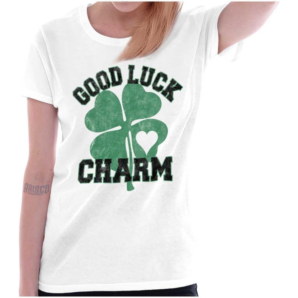 imageShamrock Good Luck Charm St Pattys Womens Slim Fit Graphic TeeWhite