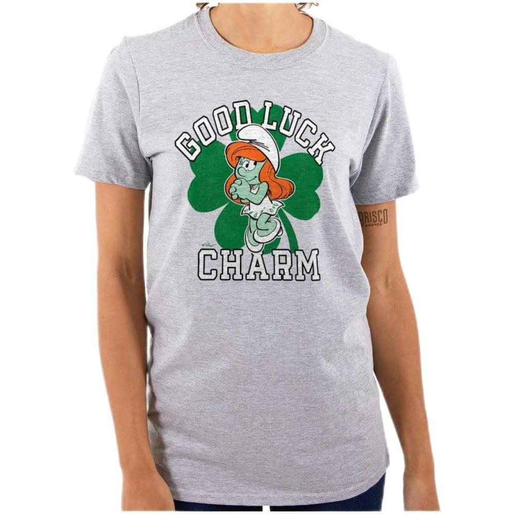 imageSmurfette St Paddys Good Luck Charm Womens Graphic T Shirt TeesSport Grey