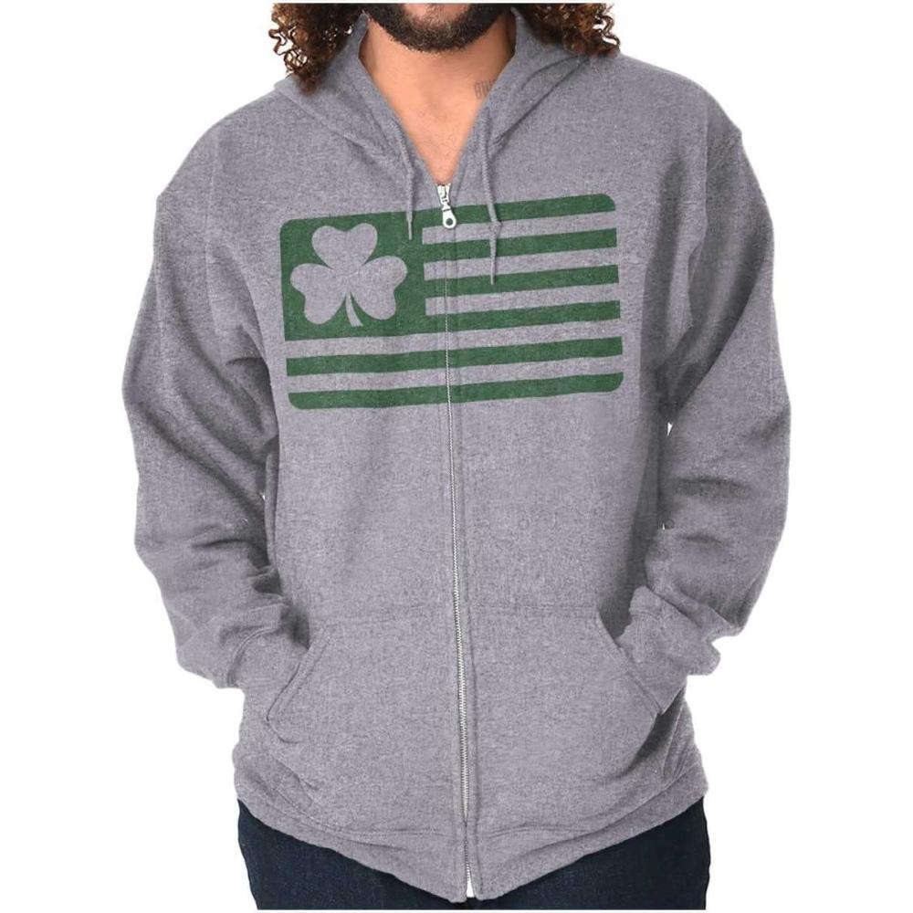 imageSt Patricks Day IrishAmerican Pride Zip Up Hoodie Mens WomensSport Grey