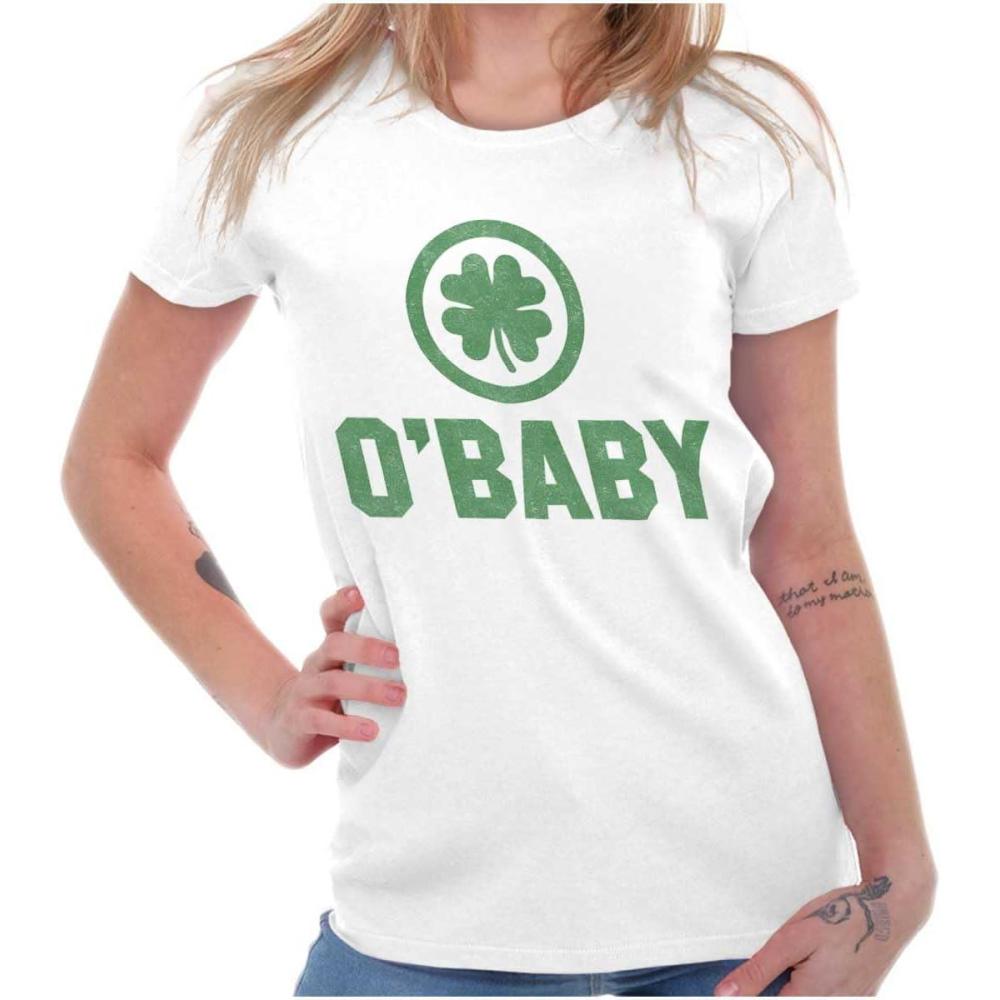 imageSt Patricks Day O Baby Shamrock Womens Slim Fit Graphic TeeWhite