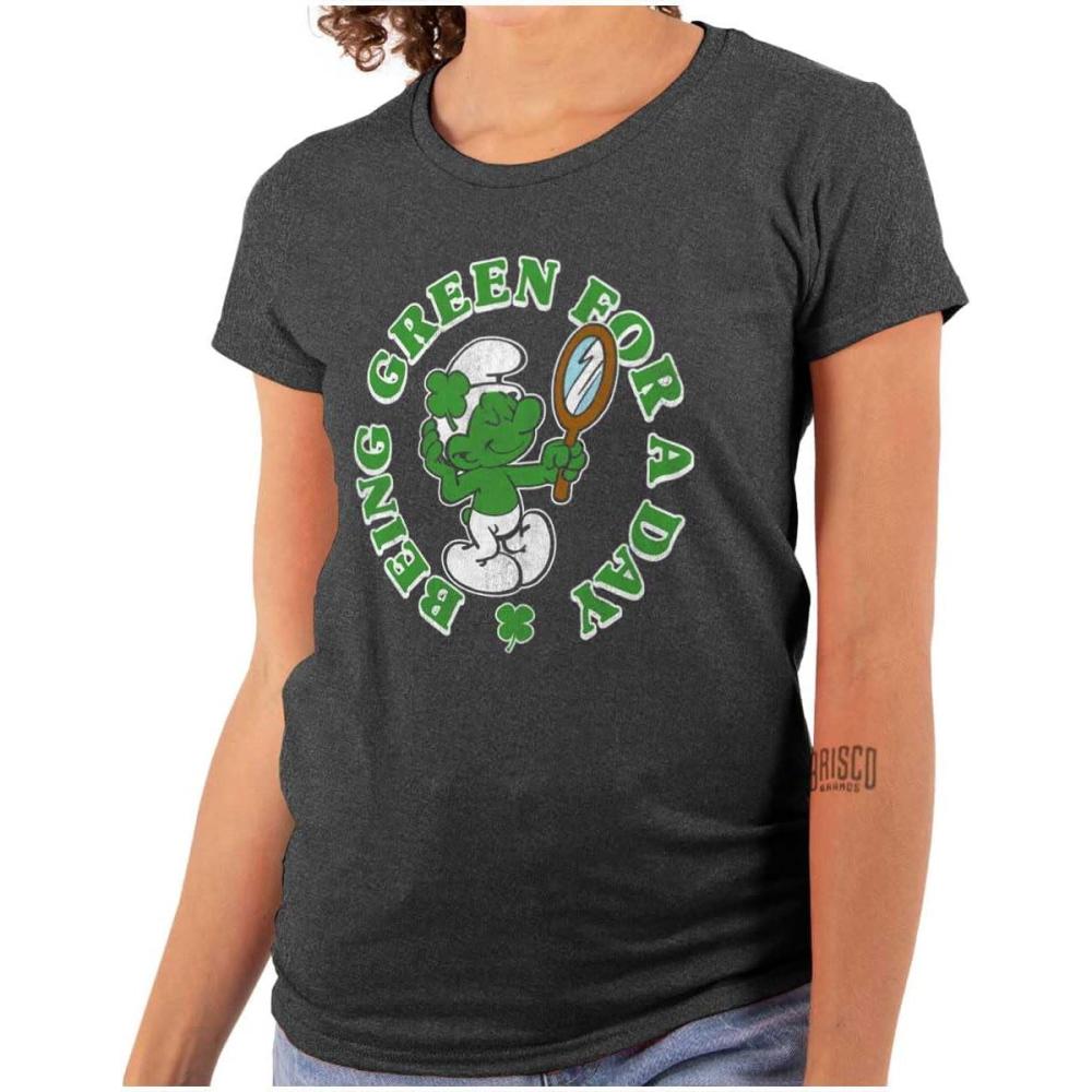 imageVanity Smurf Green for St Paddys Day Womens Slim Fit Graphic TeeDark Heather