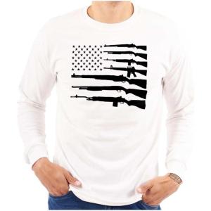 American Flag Arms USA Pro 2A Rights Long Sleeve Tshirt Men Women(White)