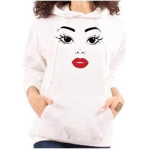 Brisco Brands Beautiful Lady Face Red Lips Makeup Hoodie Sweatshirt Women(White)