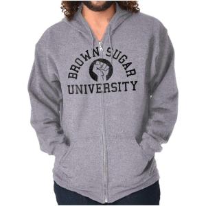 Brisco Brands Brown Sugar Cute Black Pride Fist Zip Hoodie Sweatshirt Women(Sport Grey)