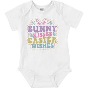 Brisco Brands Cute Bunny Kisses Easter Wishes Baby Bodysuit Jumper Girls(White)