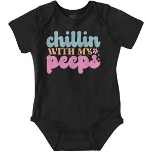 Brisco Brands Cute Easter Chillin With My Peeps Baby Bodysuit Jumper Girls(Black)