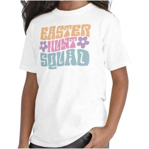 Brisco Brands Cute Easter Egg Hunt Squad Daisies Girls Kids T Shirt Tees(White)