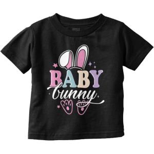Brisco Brands Cute Spring Easter Baby Bunny Ears Toddler Baby Girl T Shirt(Black)