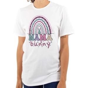 Brisco Brands Cute Spring Easter Egg Mama Bunny Womens Graphic T Shirt Tees(White)