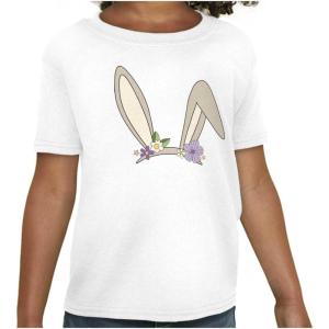 Brisco Brands Easter Bunny Ears Flower Crown Girls Kids T Shirt Tees(White)