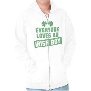 Brisco Brands Funny Saint Patrick’s Day Irish Boy Zip Hoodie Sweatshirt Men(White)