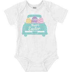 Brisco Brands Happy Easter Car Egg Hunt Truck Baby Bodysuit Jumper Girls(White)