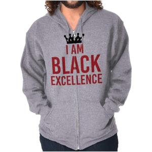 Brisco Brands I am Black Excellence Royal Crown Zip Up Hoodie Mens Womens(Sport Grey)