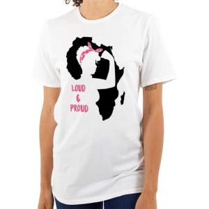 Brisco Brands Loud and Proud Black Girl Cute Africa Womens Graphic T Shirt Tees(White)