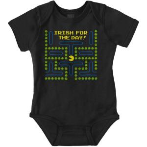 Brisco Brands PACMAN St Paddys Irish For The Day Baby Romper Boys or Girls(Black)