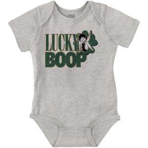 Brisco Brands Saint Paddys Lucky Betty Boop Cartoon Baby Romper Boys or Girls(Heather)