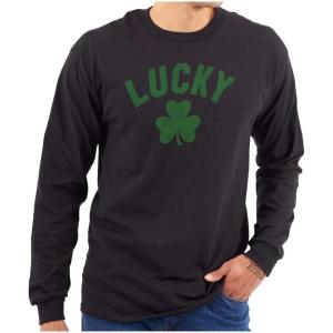 Brisco Brands Saint Patrick’s Day Lucky Shamrocks Long Sleeve Tshirt Men Women(Black)