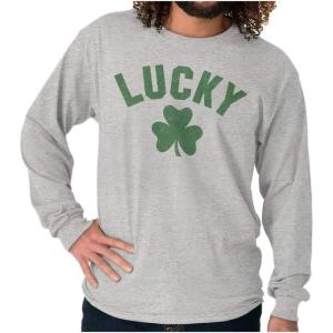 Brisco Brands Saint Patrick’s Day Lucky Shamrocks Long Sleeve Tshirt Men Women(Sport Grey)